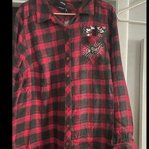 Disney Mickey Mouse Lizzie Rayon Plaid Long Sleeve Button Up Shirt 2 2X 18-20